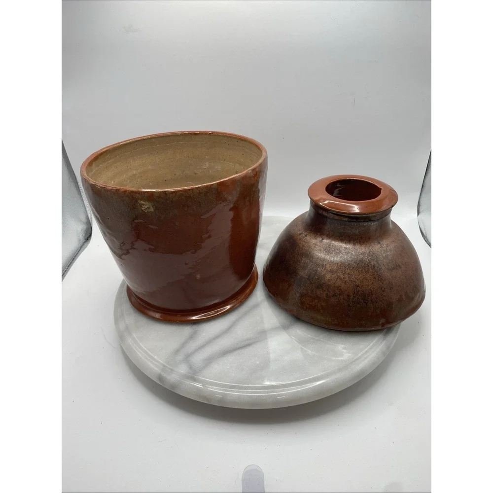 Studio Pottery Artisan Lidded Jar Brown Bronze Metallic Glaze 9.5 In Handcrafted